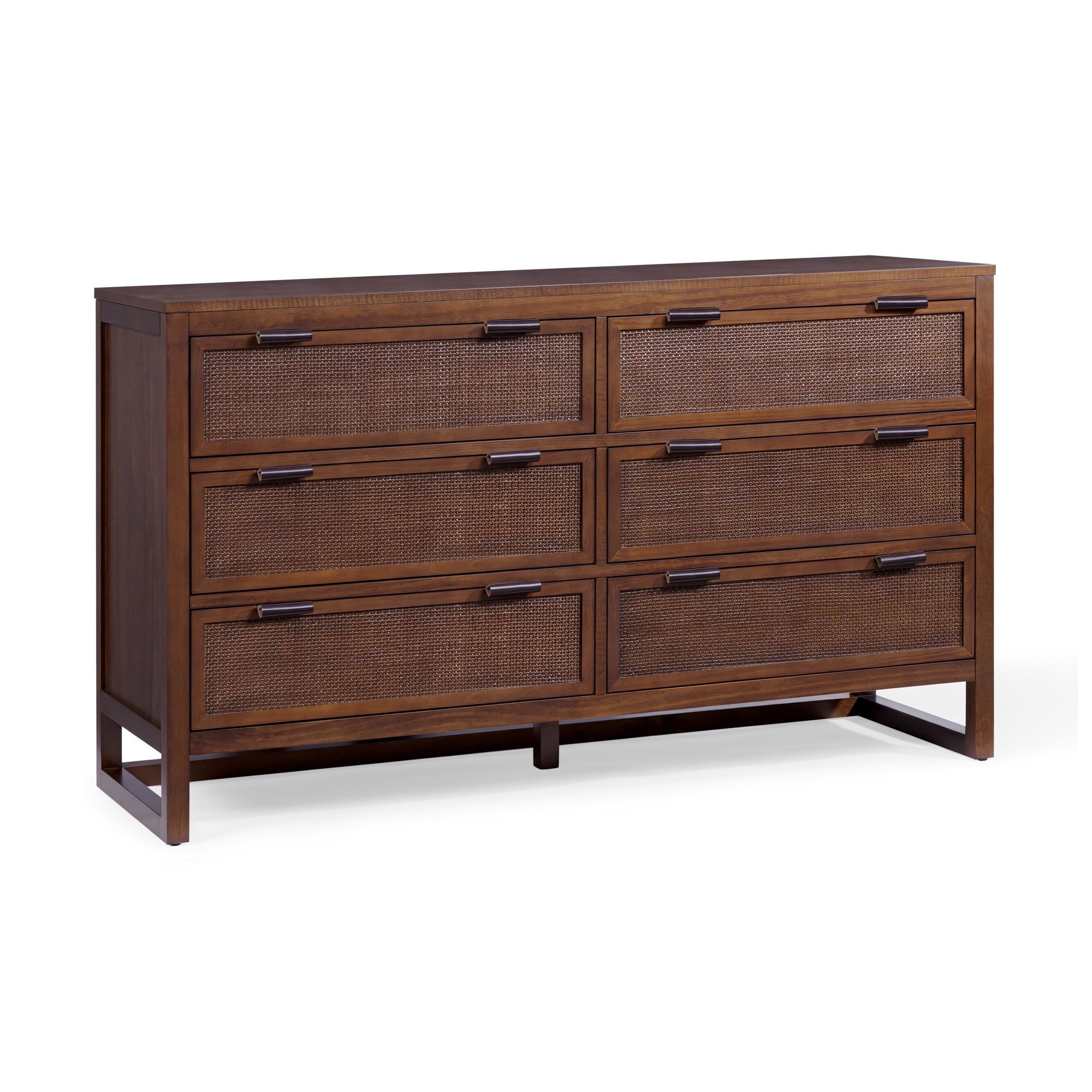Teamson Home Hatteras Modern 6-Drawer Dresser with Natural Rattan Inset Panels, Solid Pine Wood Frame and Acacia Veneer