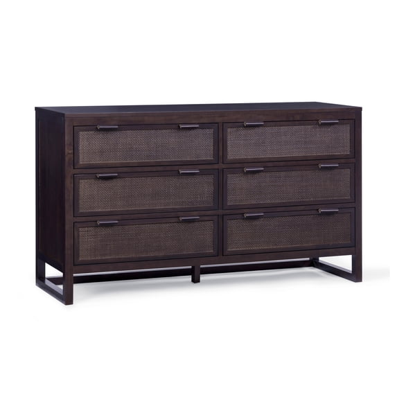 Teamson Home Hatteras Modern 6-Drawer Dresser with Natural Rattan Inset Panels, Solid Pine Wood Frame and Acacia Veneer