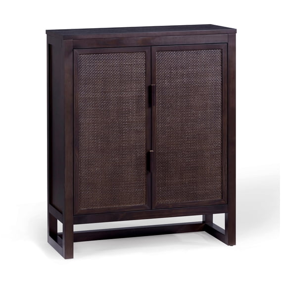 Teamson Home Hatteras Modern Cabinet, Storage with Rattan Doors & Adjustable Shelves, Solid Wood Frame