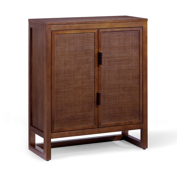 Teamson Home Hatteras Modern Cabinet, Storage with Rattan Doors & Adjustable Shelves, Solid Wood Frame