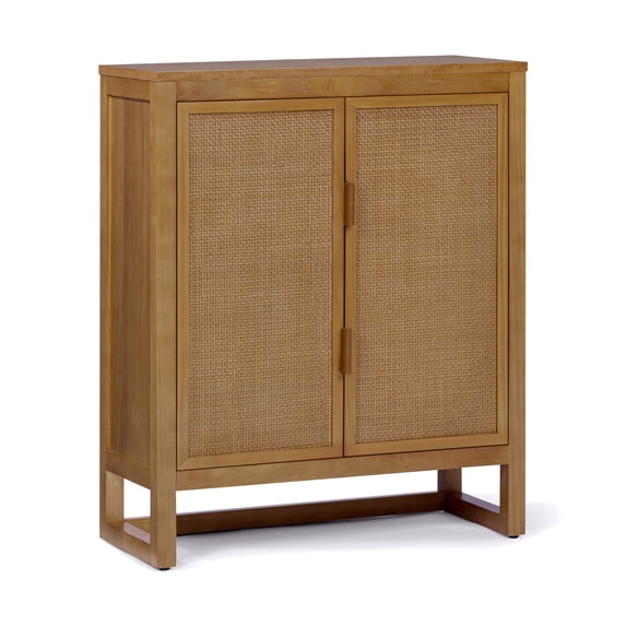 Teamson Home Hatteras Modern Cabinet, Storage with Rattan Doors & Adjustable Shelves, Solid Wood Frame