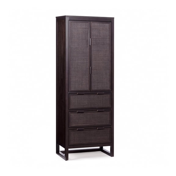 Teamson Home Hatteras Modern Linen Cabinet, Storage with Adjustable Shelf & Deep Drawers, Rattan Doors and Solid Wood Frame