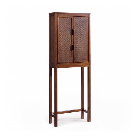 Teamson Home Hatteras Modern Over Toilet Storage Cabinet with Rattan Doors & Shelves, Bathroom Organizer with Solid Wood