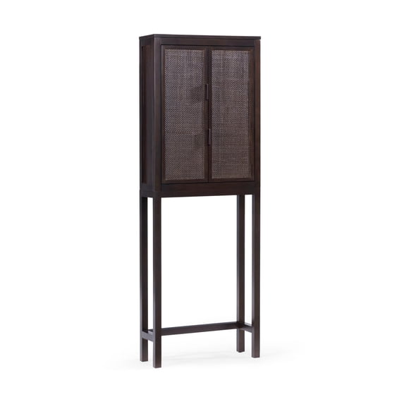 Teamson Home Hatteras Modern Over Toilet Storage Cabinet with Rattan Doors & Shelves, Bathroom Organizer with Solid Wood