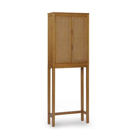 Teamson Home Hatteras Modern Over Toilet Storage Cabinet with Rattan Doors & Shelves, Bathroom Organizer with Solid Wood
