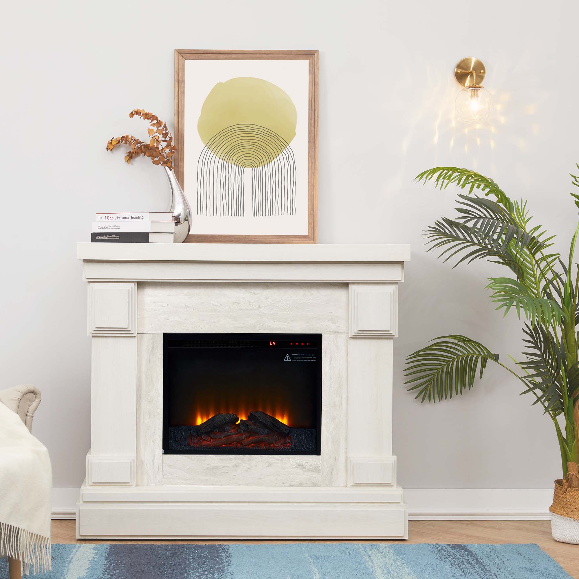 Teamson Home Hestia 48 Electric Fireplace Heater with Remote Controlled in  Gray Marble Finish, White - Walmart.com