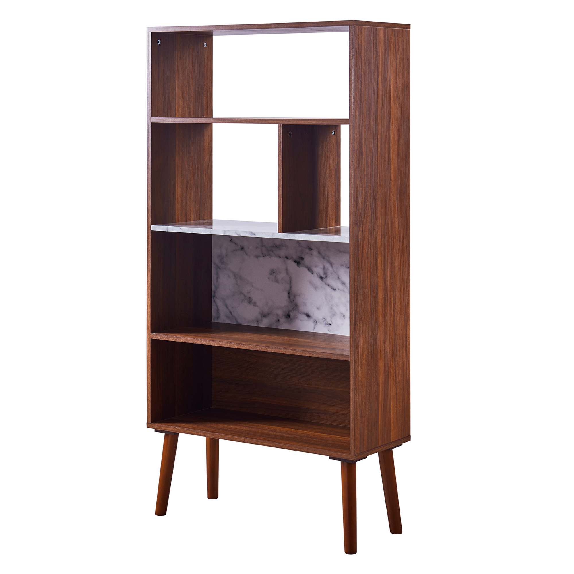 Teamson Home Kingston Wooden Bookcase with Faux Marble Shelf & Accents, White/Walnut - image 1 of 8