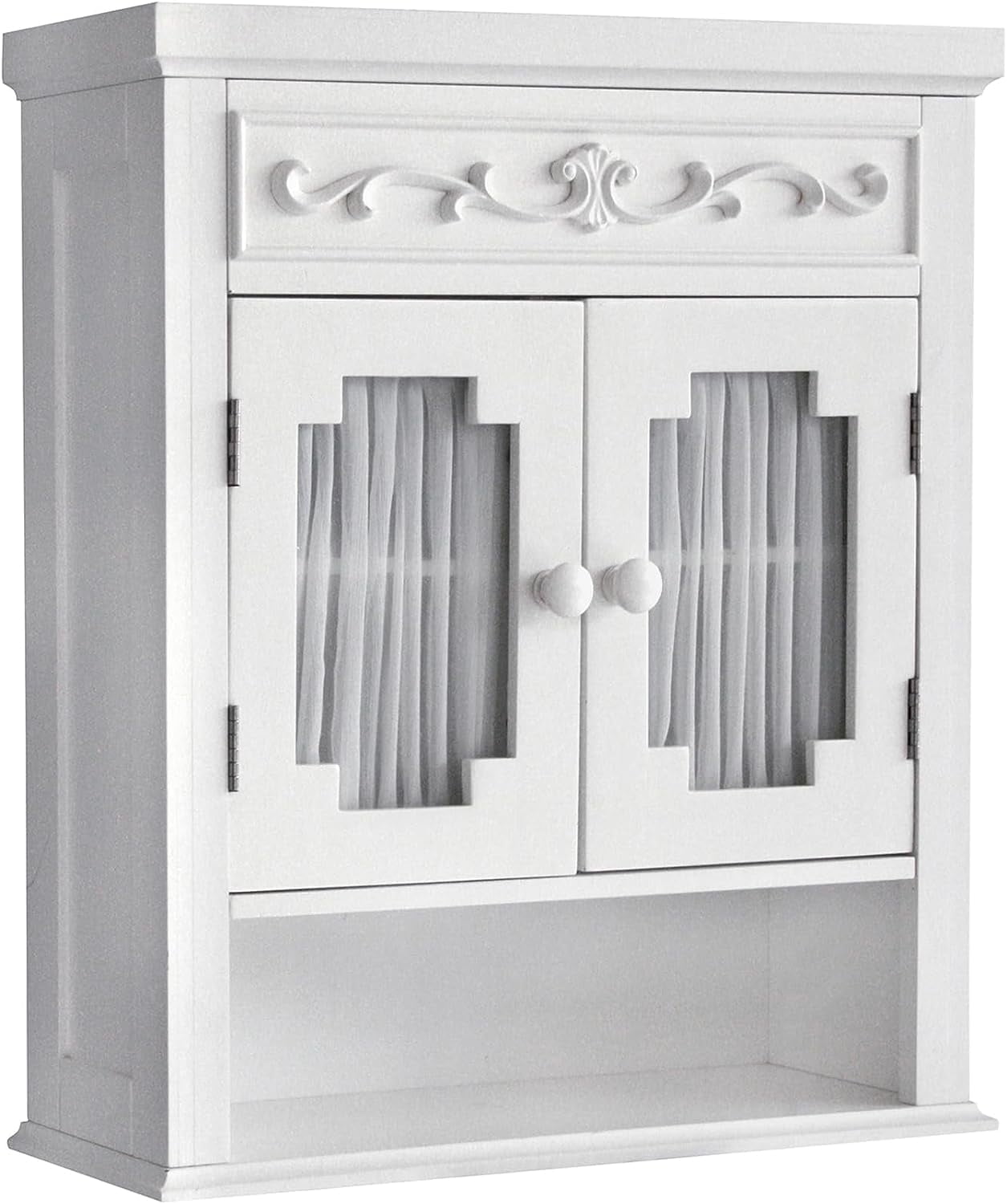 Teamson Home Lisbon Removable Wooden Wall Cabinet with Drapery-Lined Doors, White