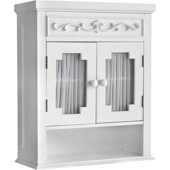 Teamson Home Lisbon Removable Wooden Wall Cabinet with Drapery-Lined Doors, White