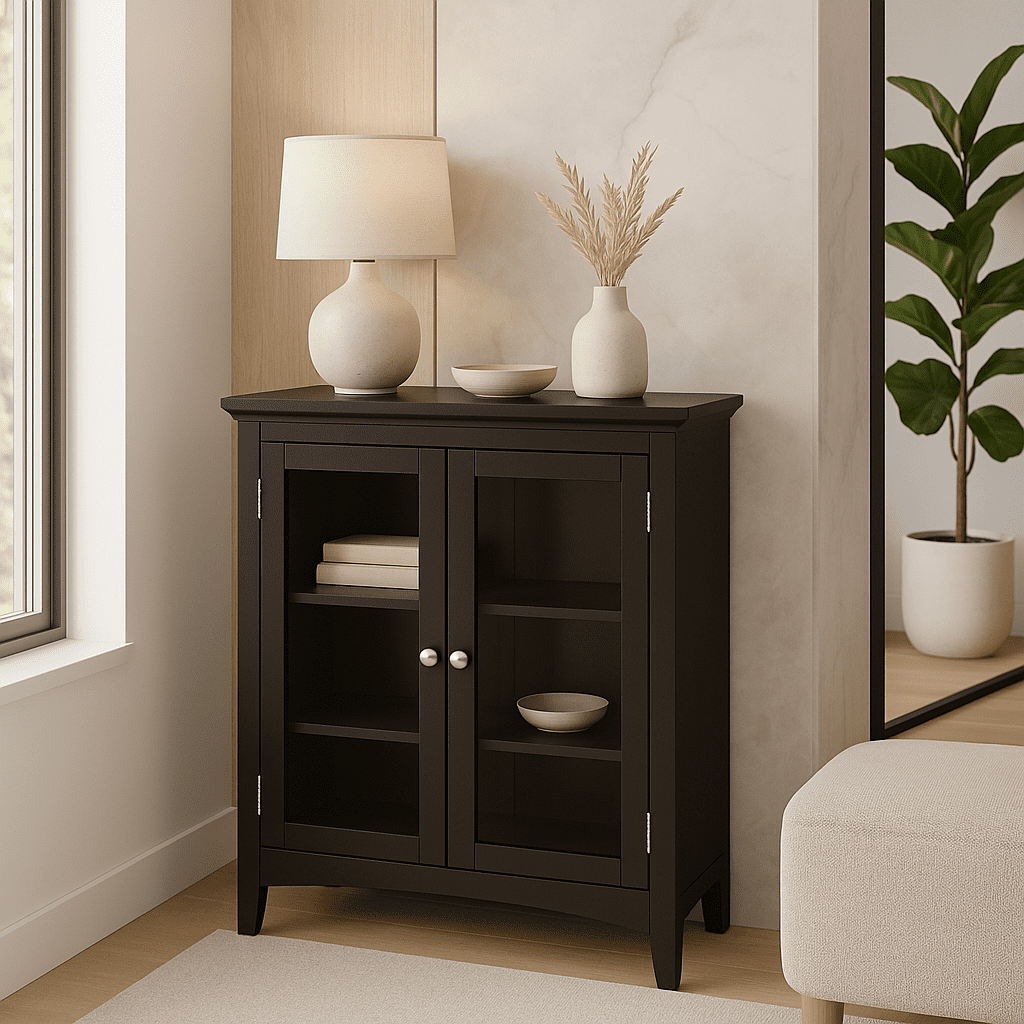 Teamson Home Madison Freestanding Storage Floor Cabinet with Glass Doors and Adjustable Shelves