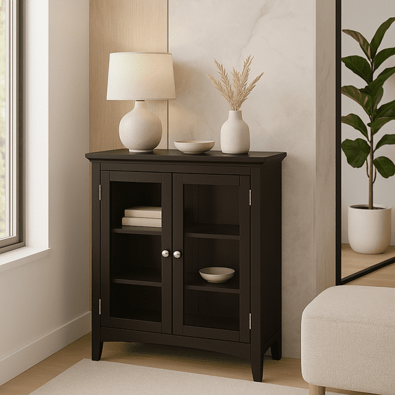 Teamson Home Madison Freestanding Storage Floor Cabinet with Glass Doors and Adjustable Shelves