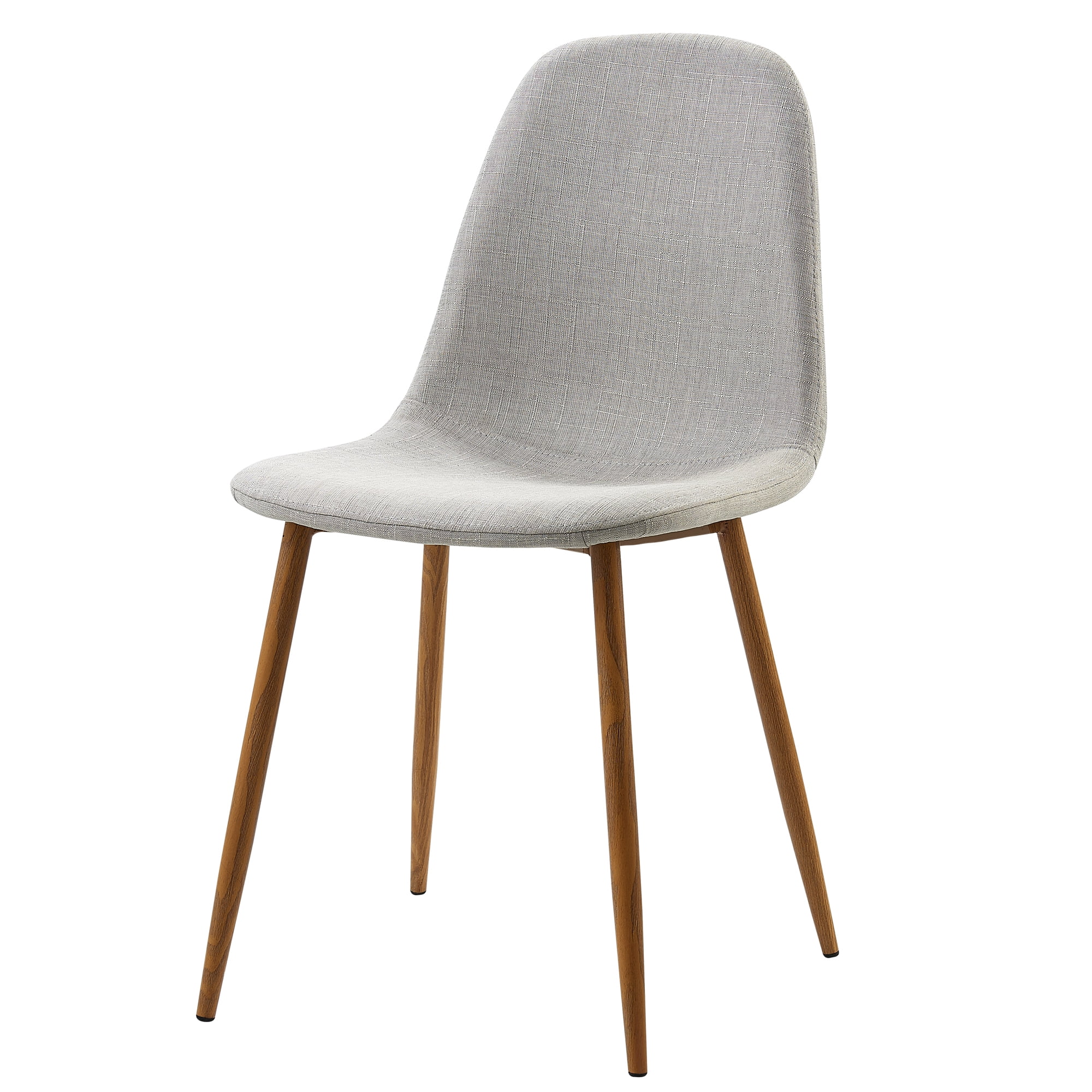 Sleek Gray Upholstered Side Chair with Wood-Grain Metal Legs