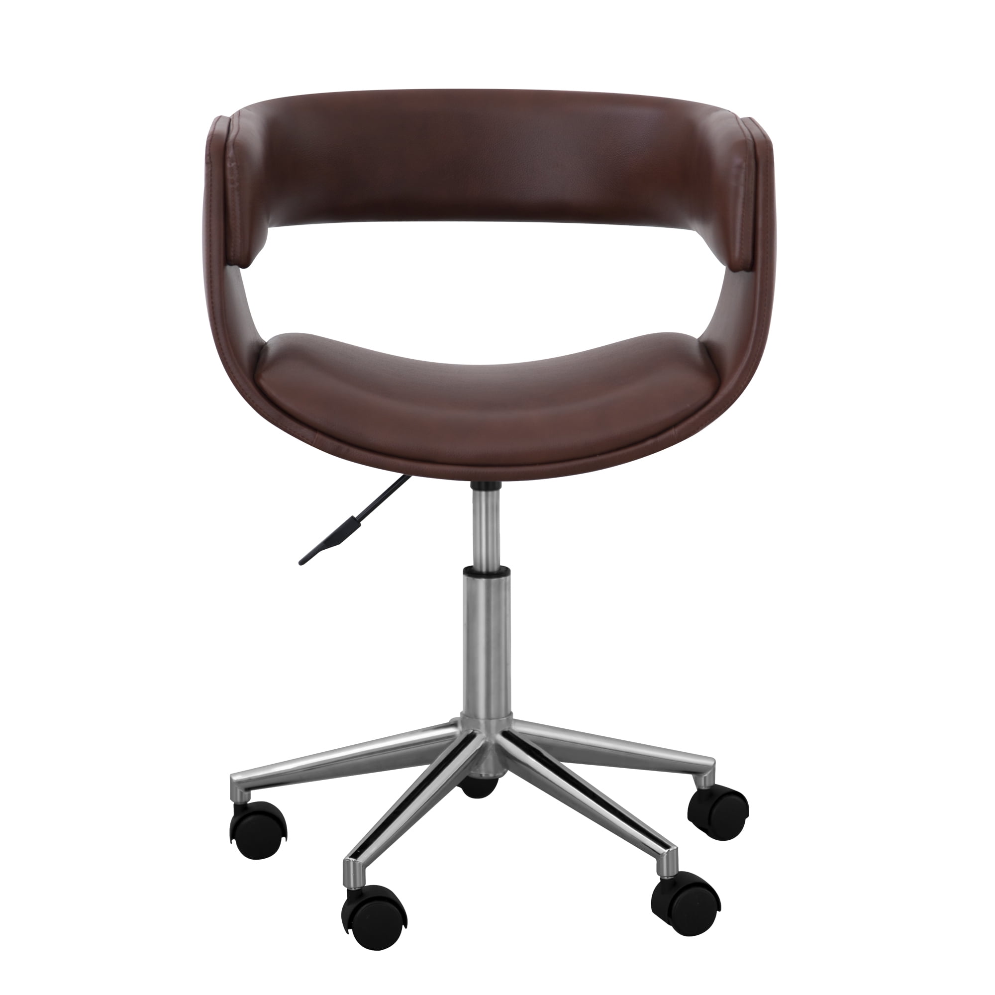 Modern Brown Faux Leather Swivel Task Chair with Metal Base