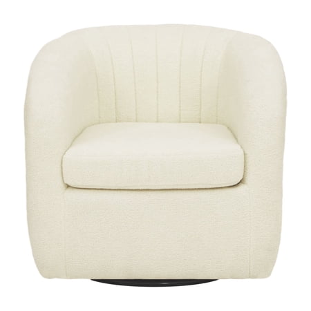 Teamson Home Monroe Faux Shearing Swivel Tub Chair with Channel Tufting, Ivory