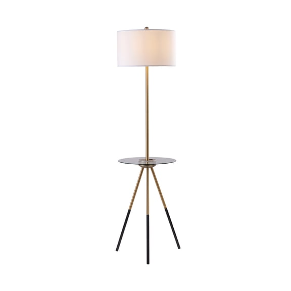 Teamson Home Myra Floor Lamp with Glass Table and Built-In USB Port, Gold/Black