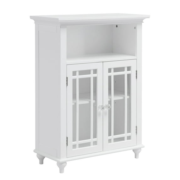 Teamson Home Neal Bathroom Storage Floor Accent Cabinet with 2 Glass Doors, White