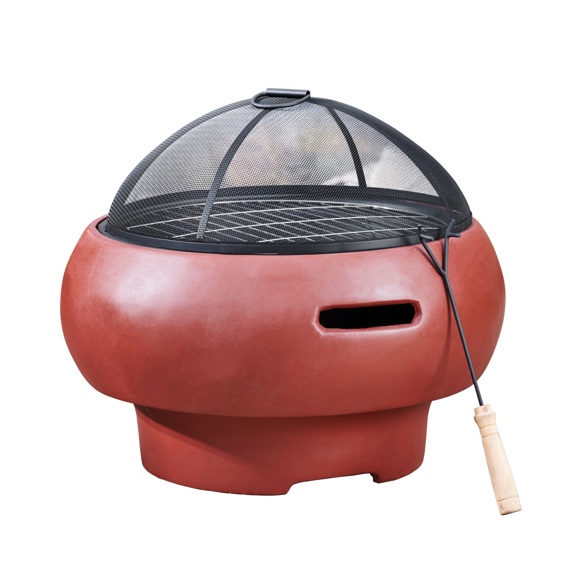Maroon Round Wood Burning Fire Pit with Faux Concrete Base