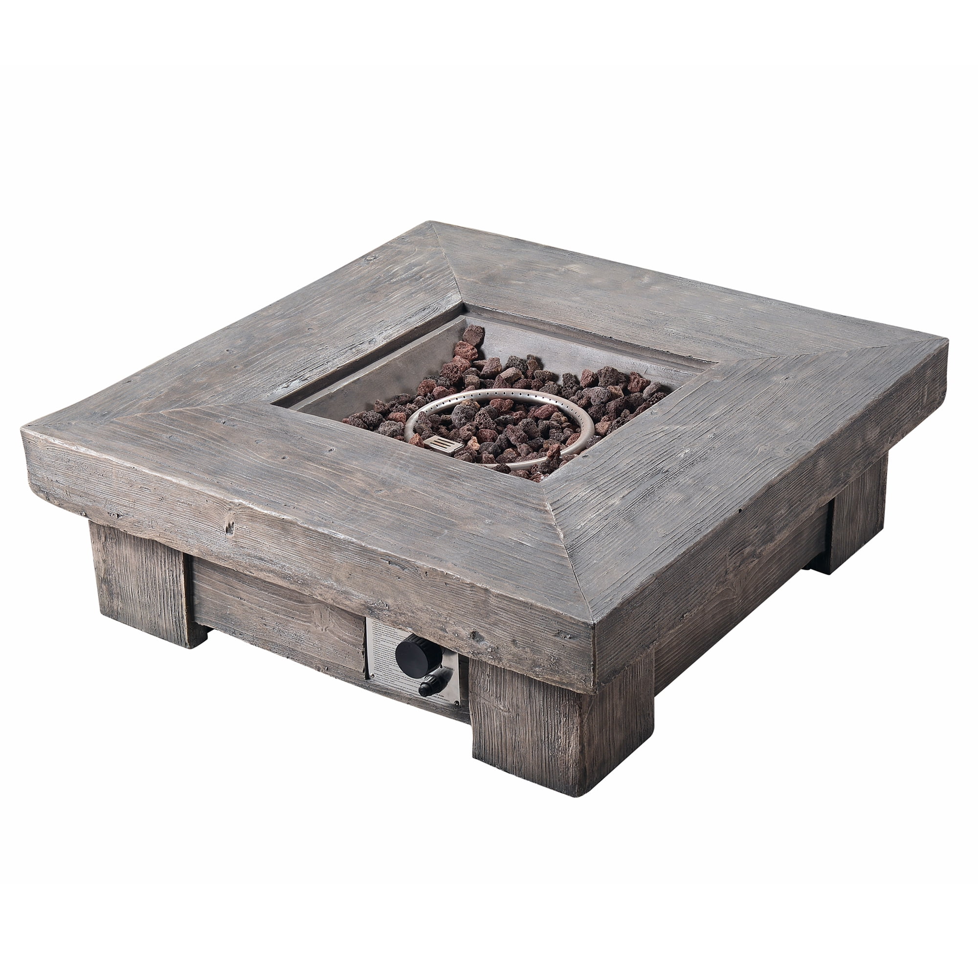 PEAKTOP Teamson Home Outdoor 35.04" Square Faux Wood Gas Fire Pit