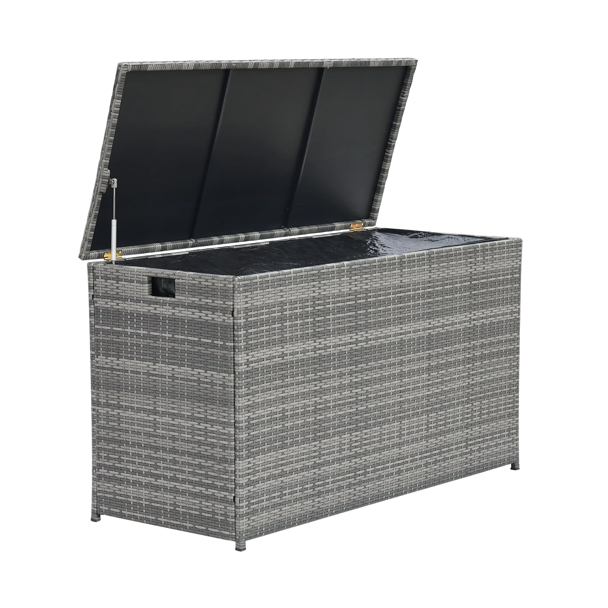 Gray Wicker and Plastic Outdoor Deck Storage Box, 154 Gallon