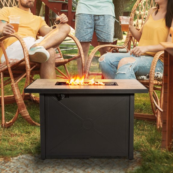 Teamson Home Outdoor Rectangular Propane Ceramic Gas Fire Pit with Metal Base