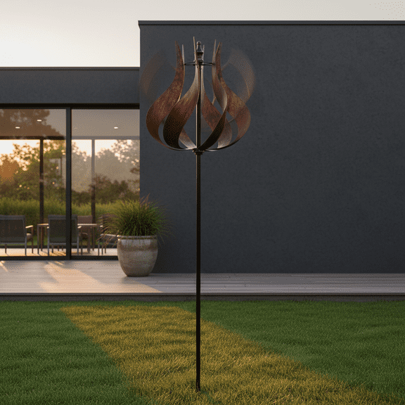 Teamson Home Outdoor Tulip Kinetic Windmill Sculpture, Tangerine