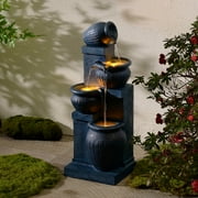 Teamson Home Outdoor 4-Tier Cascading Bowl Water Fountain with LED Lights, Solar-Powered & Adjustable Flow Rate, Navy