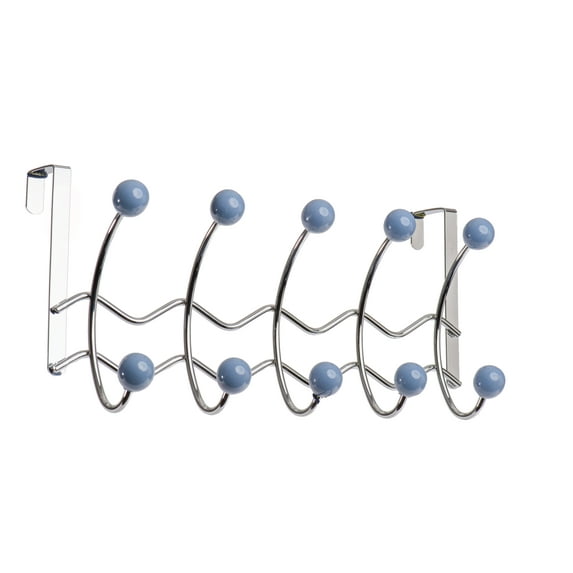 Teamson Home Over the Door 10 Hooks Hangers Chrome Periwinkle OTD-3822