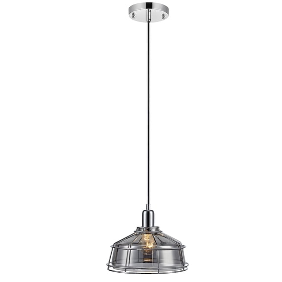 Teamson Home Pendant Ceiling Light Spotlight Metal Lamp With Cage Chrome VN-L00033