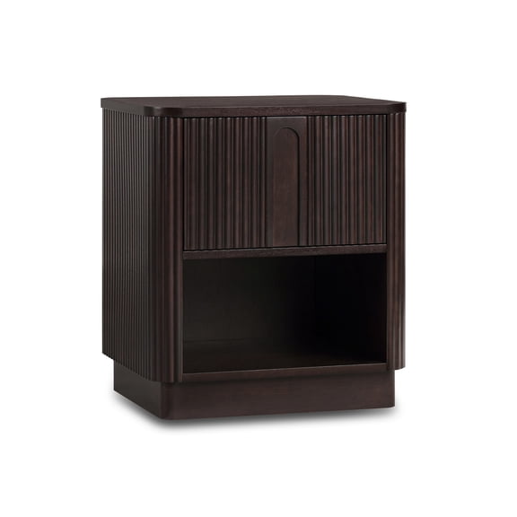 Potomac Open Shelf Nightstand in Espresso - Teamson Home : 1 Drawer Wood Bedside Table with Open Shelf Storage for Bedroom in Modern Scandinavian Style
