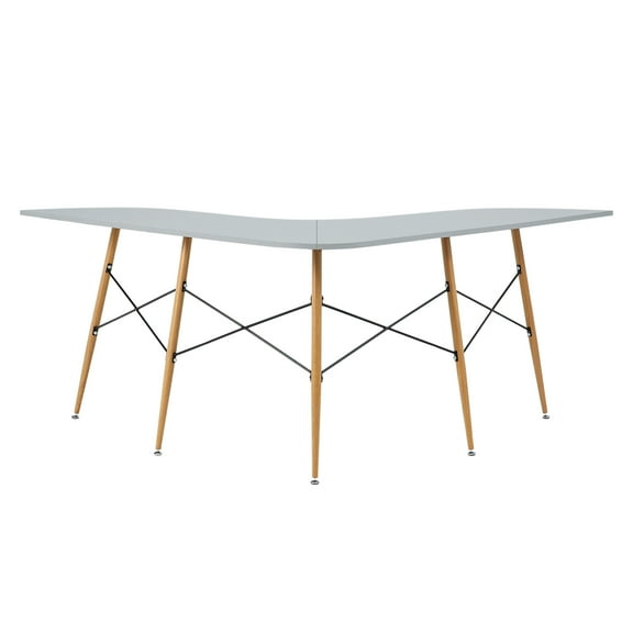 Teamson Home Roberto L-Shaped Corner Desk with Wood and Metal Details, Light Gray