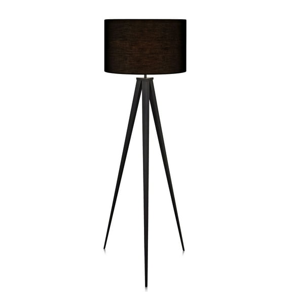 Teamson Home Romanza 60.23" Postmodern Tripod Floor Lamp with Drum Shade, Matte Black