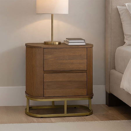 Teamson Home Seneca Modern 2-Drawer Wood Nightstand with Storage Drawers and Elevated Metal Base
