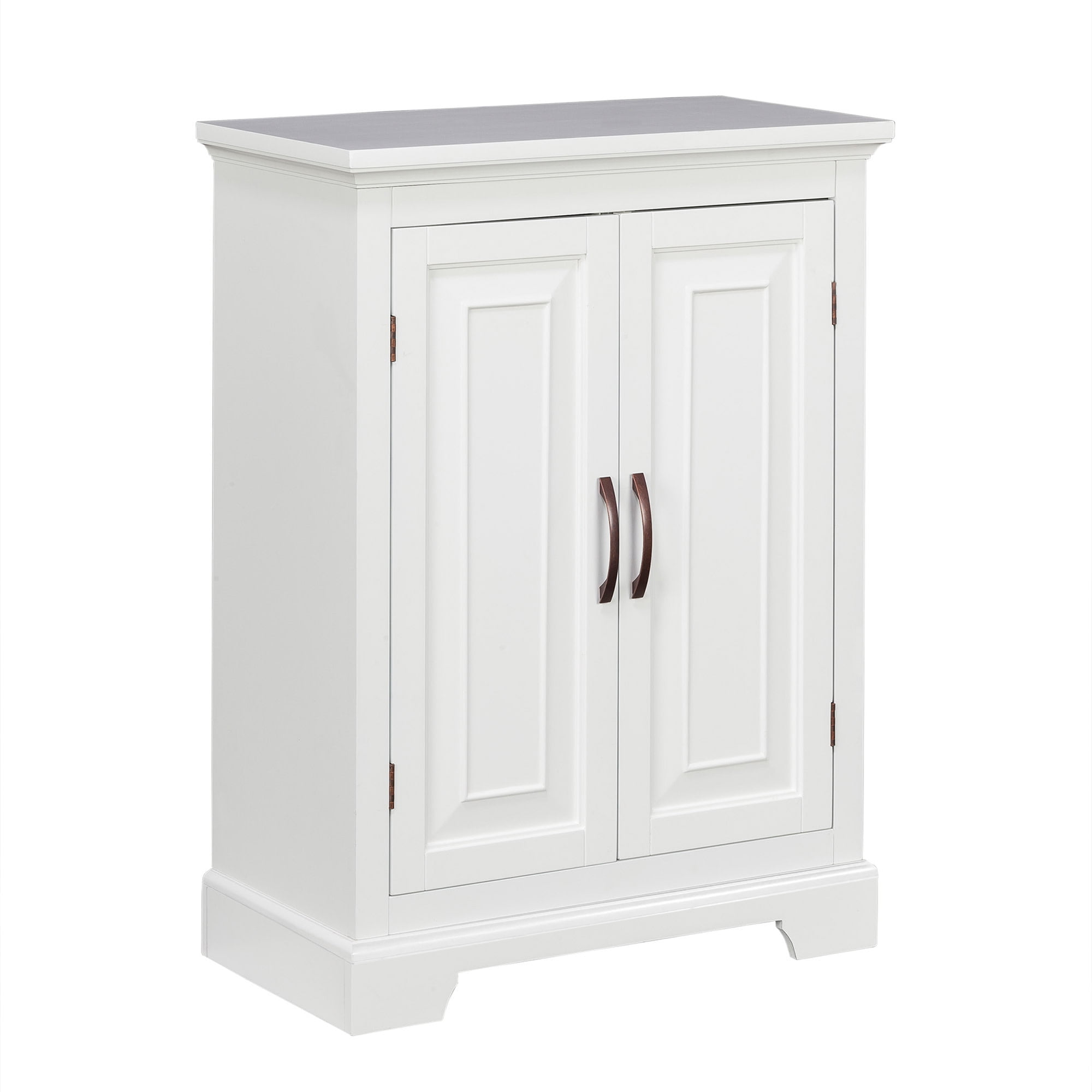 Teamson Home St. James Freestanding Two-Door Floor Accent Cabinet, White with Brushed Bronze handles