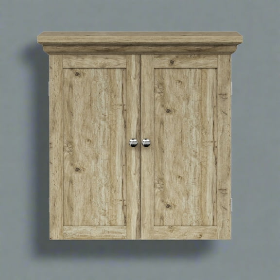 Teamson Home Stratford Removable Two-Door Wall Cabinet with Adjustable Shelves, Light Oak