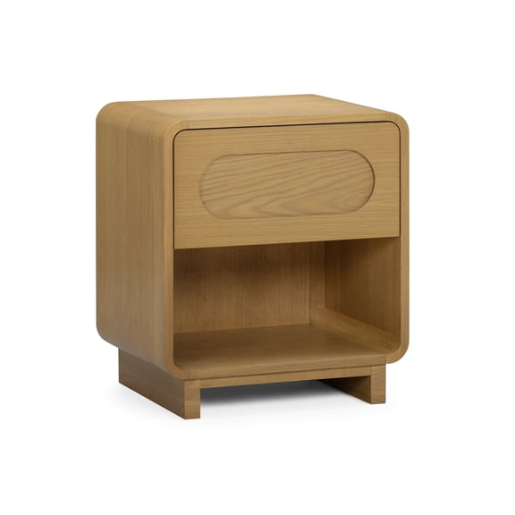 Tenley Modern 1-Drawer Nightstand for Bedroom or Reading Nook in Natural - Teamson Home: Real Oak Veneer and Open Lower Shelf