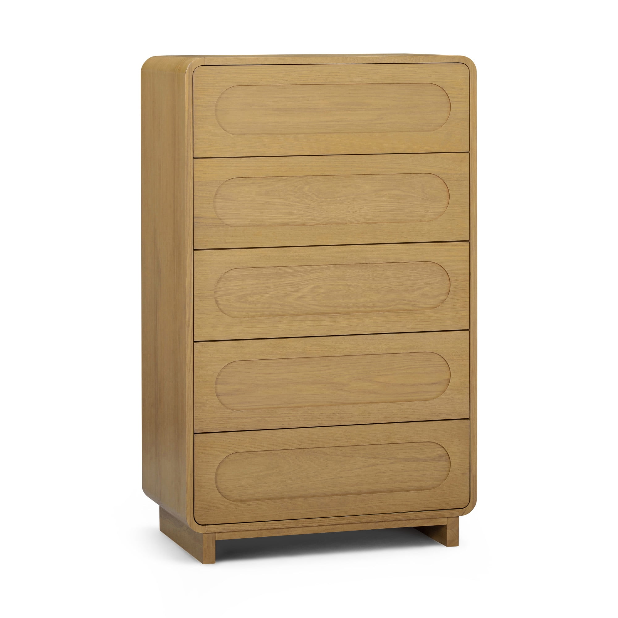 Tenley Mid-Century 5-Drawer Chest Dresser in Natural - Teamson Home: Push-Open Drawers, Wooden Construction with Real Oak Veneer