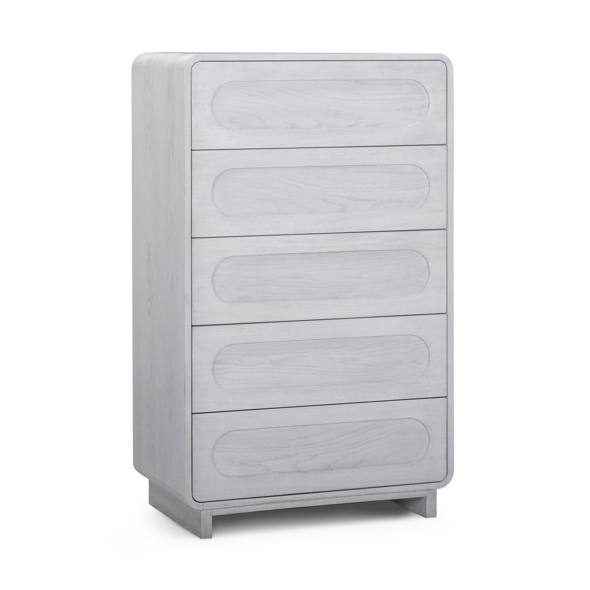 Tenley Mid-Century 5-Drawer Chest Dresser in White - Teamson Home: Push-Open Drawers, Wooden Construction with Real Oak Veneer
