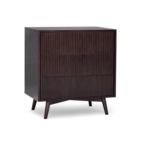 Tremolo 3-Drawer Dresser, Espresso – Teamson Home: Push-Open Chest of Drawers with Natural Acacia Fluted Fronts for Modern Bedrooms & Closet Storage