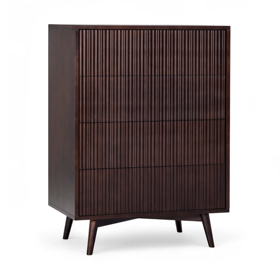 Teamson Home Tremolo Modern 4-Drawer Dresser with Push-Open Design, Deep Storage, Solid Wood & Fluted Fronts