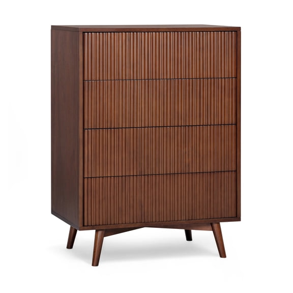 Teamson Home Tremolo Modern 4-Drawer Dresser with Push-Open Design, Deep Storage, Solid Wood & Fluted Fronts