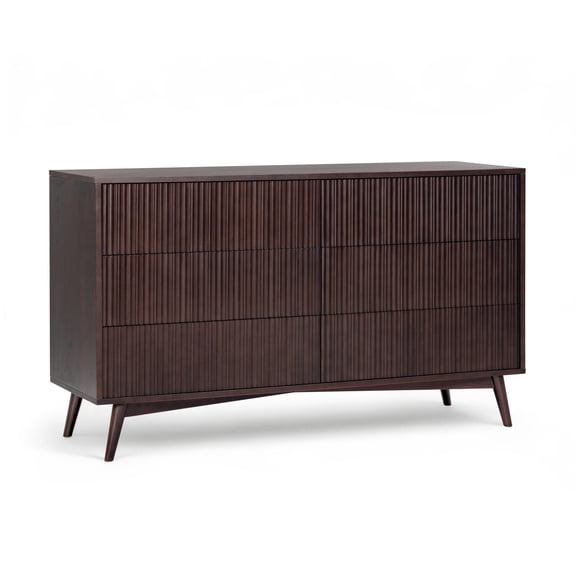 Teamson Home Tremolo Modern 6-Drawer Dresser with Push-Open Design, Solid Wood & Fluted Fronts