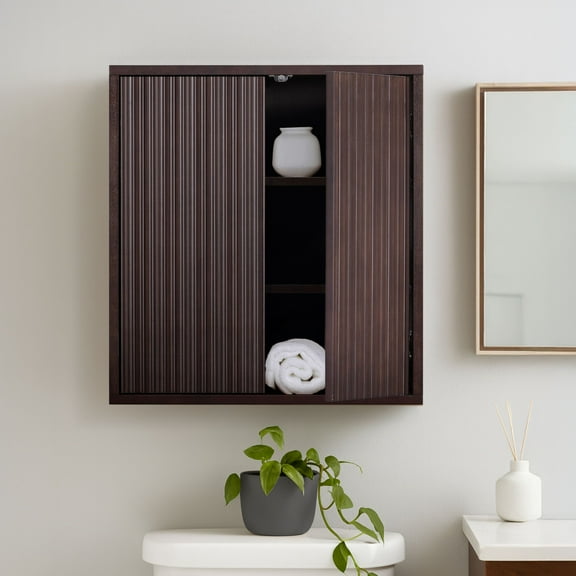 Teamson Home Tremolo Modern Boho 2-Door Wall Cabinet with Push-Open Design, Solid Wood & Fluted Fronts