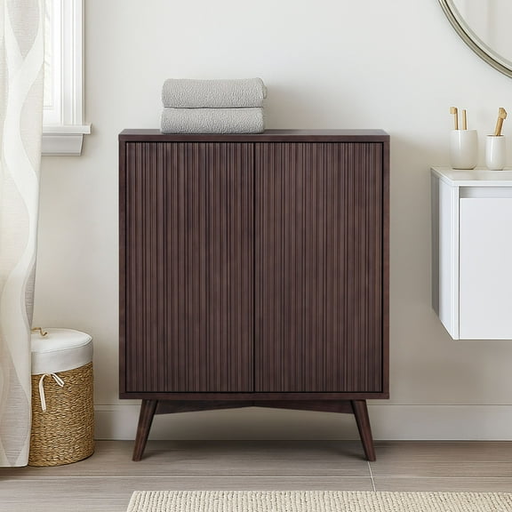 Teamson Home Tremolo Modern Boho Accent Cabinet with Adjustable Shelves, Push-Open Doors, Solid Wood & Fluted Fronts