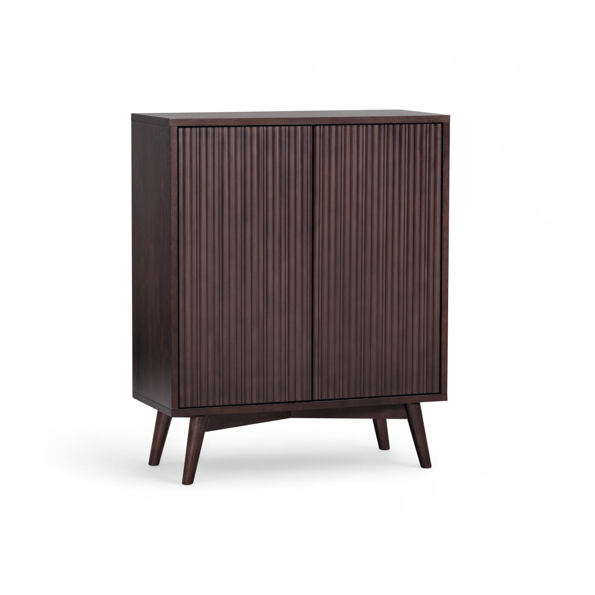 Alina Mid-Century Boho Medium Oak Finished Wood and Rattan 2-Door