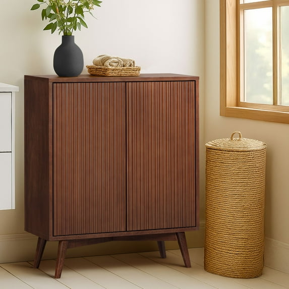 Teamson Home Tremolo Modern Boho Accent Cabinet with Adjustable Shelves, Push-Open Doors, Solid Wood & Fluted Fronts