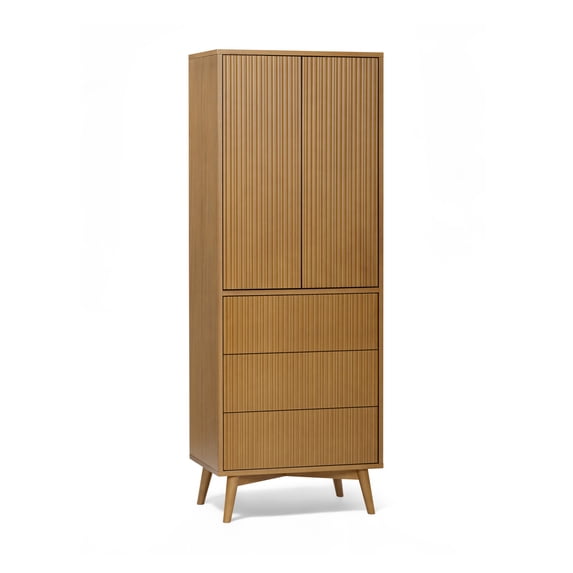 Teamson Home Tremolo Modern Boho Linen Storage Cabinet with Adjustable Shelves & 3 Drawers, Push-Open Doors with Solid Wood & Fluted Fronts