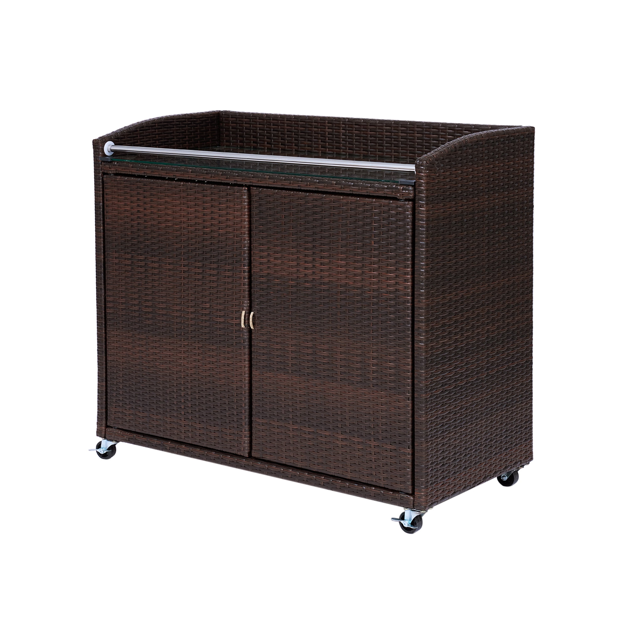Teamson Home Veronica Rolling Outdoor PE Rattan Bar Cart, Brown
