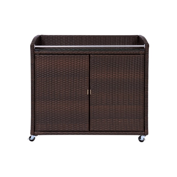 Teamson Home Veronica Rolling Outdoor PE Rattan Bar Cart, Brown