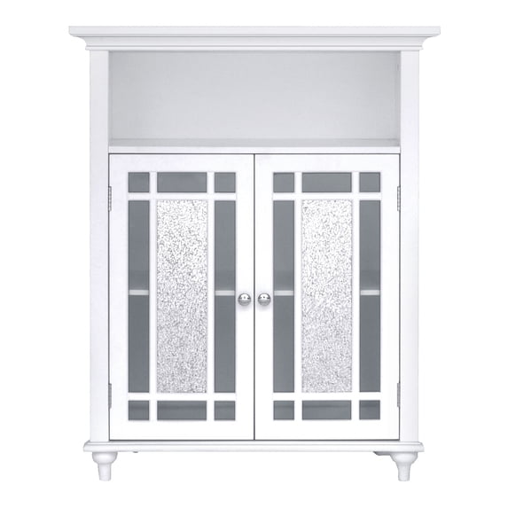 Teamson Home Windsor Wooden Floor Accent Cabinet with Glass Mosaic Doors, White
