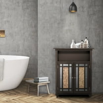 Teamson Home Wooden Bathroom Floor Accent Cabinet Glass Doors Espresso ELG-534